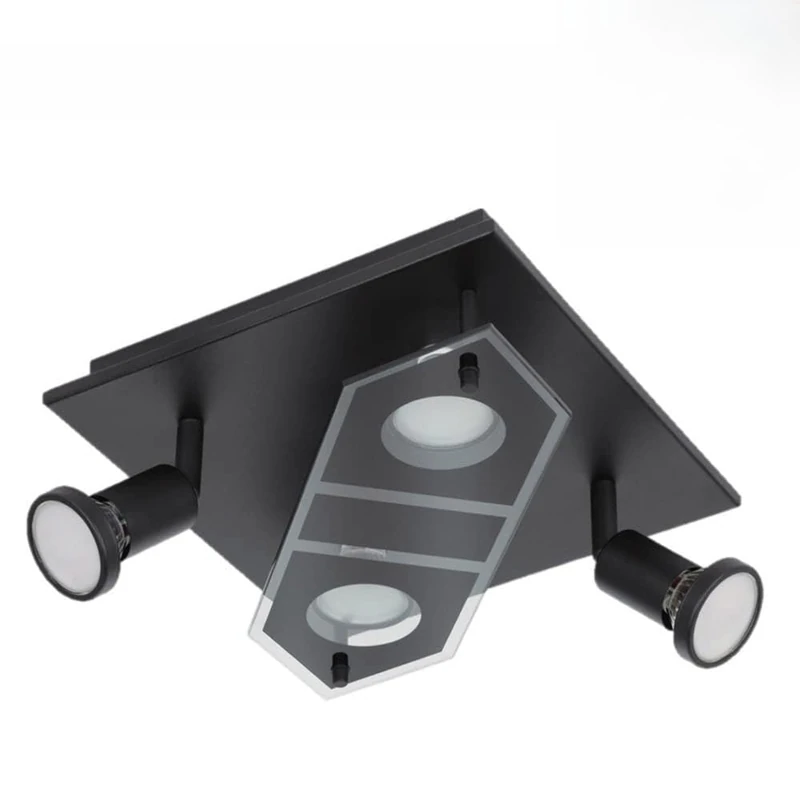 Eglo LED Ceiling Spotlight Cabo 2, 4-Light Ceiling lamp with Adjustable Spots, Metal Ceiling Light in Black and Glass, Ceiling Spotlight Including GU10 Bulbs, 25x25 cm