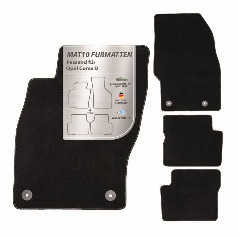 MAT10 Silver-Line: Opel Corsa D Year 2006-10 ? 2014-12 Car Floor Mats Velour Premium Quality 4-Piece Black Fit