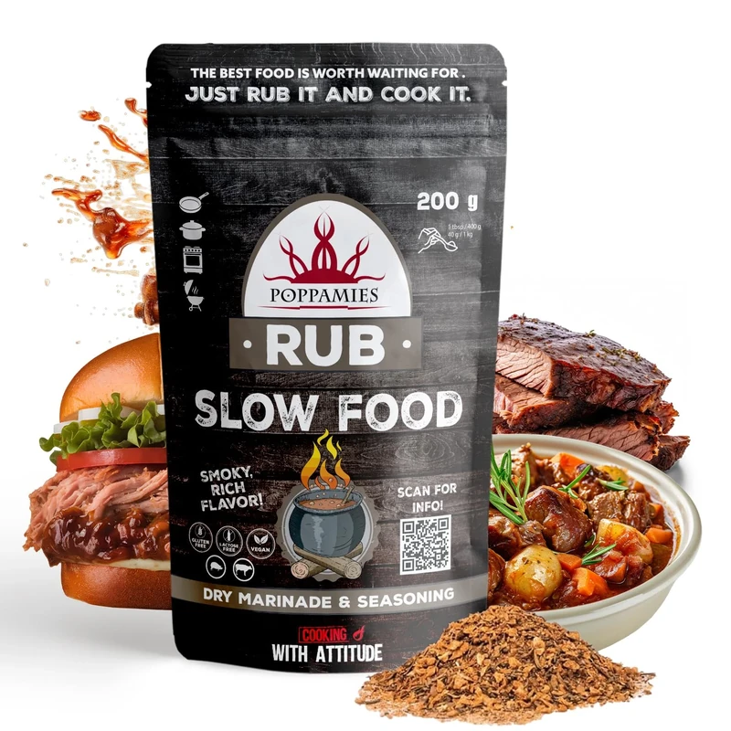 Poppamies Slow Food Rub, Dry Marinade & Seasoning Perfect Beef, Pork - Great in The Grill, BBQ, Oven, Boiler and Pan - Large Pack (200g)