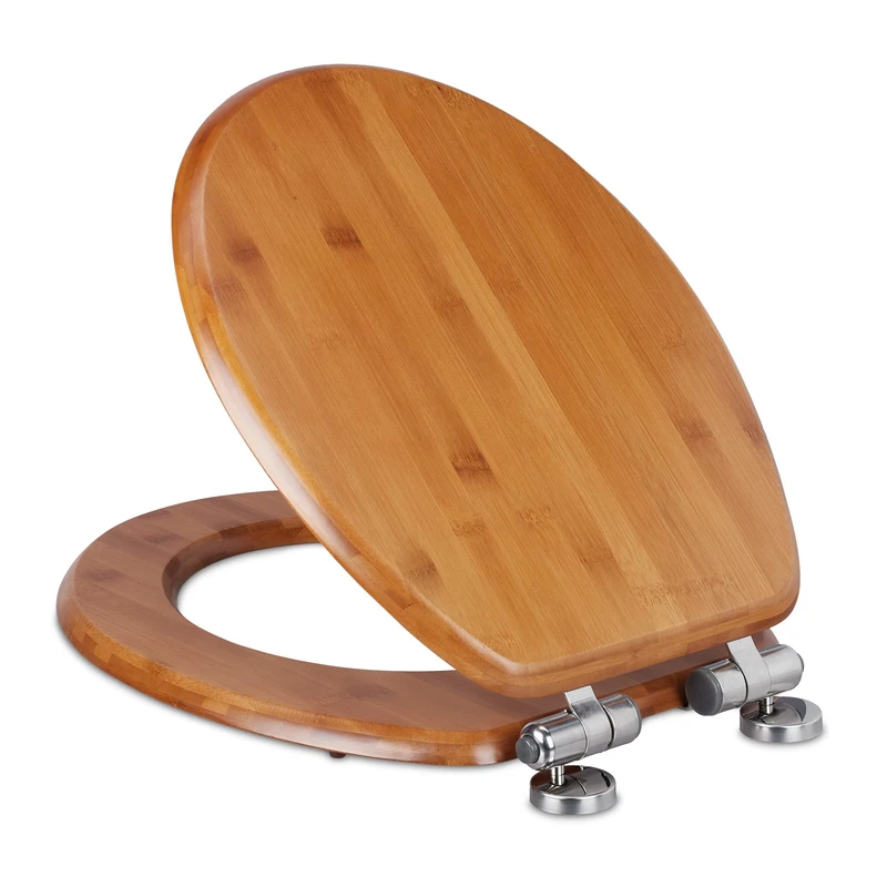 Relaxdays 10035761 Lid with Soft-Close Mechanism, Oval, Easy to Remove, Bamboo Toilet Seat, W x D: 37 x 46 cm, Natural