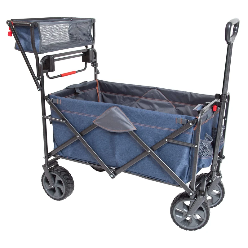 MacSports WPP-100 Utility Wagon Outdoor Heavy Duty Folding Cart Push Pull Collapsible with All Terrain Wheels and Handle Portable Lightweight Adjustable Folded Cart Landscape Wagon (Denim Blue)