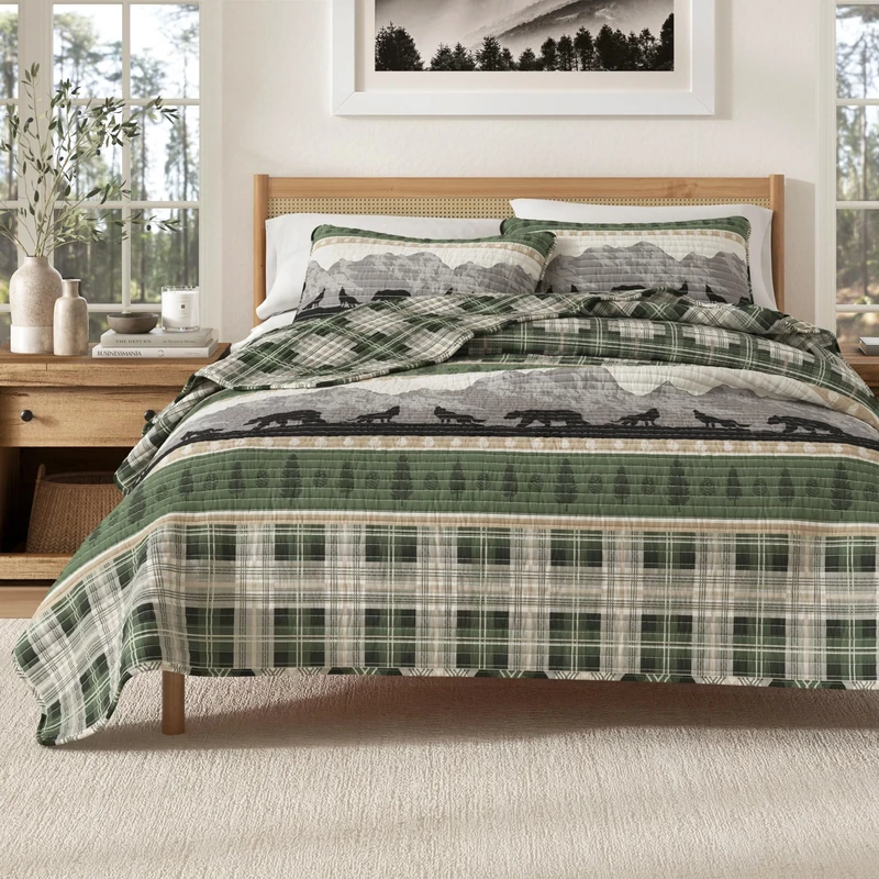Great Bay Home 3-Piece Reversible Rustic Lodge Bedspread Quilt with 2 Shams. All-Season Quilt Set. (King, Salt Creek)