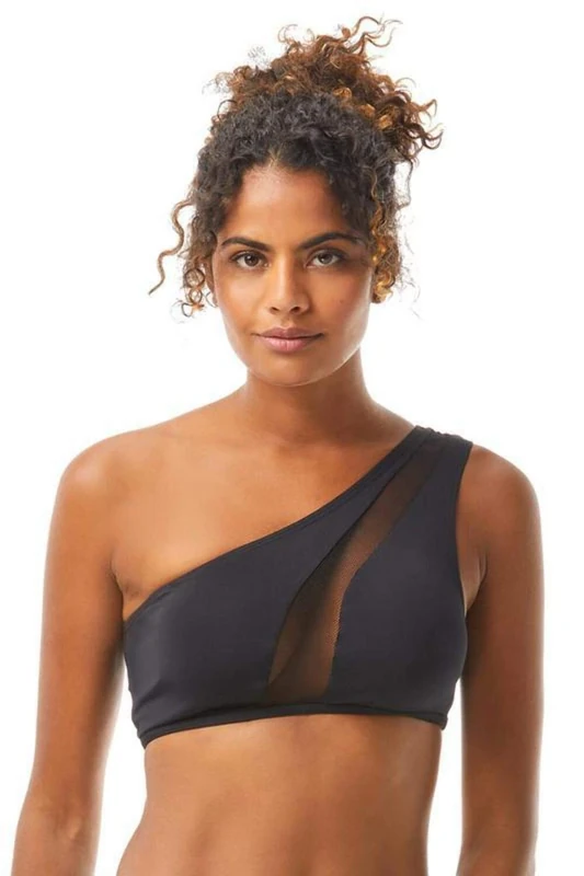 Vince Camuto Mesh Cutouts One Shoulder Bikini Top - black - XS