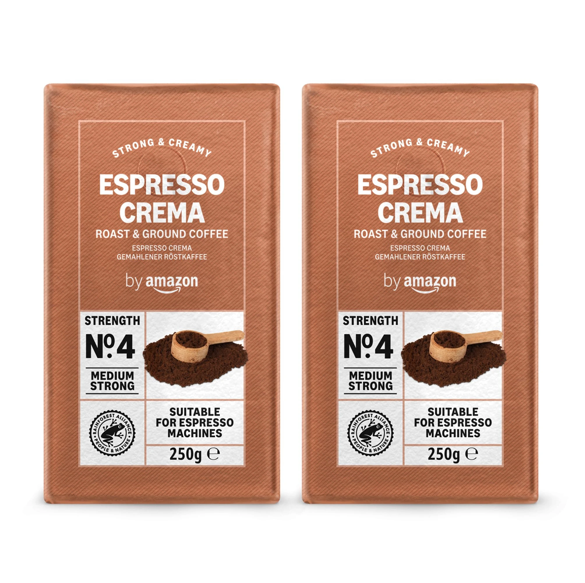 by Amazon Espresso Crema Ground Coffee, 500g (2 x 250g) - Rainforest Alliance Certified
