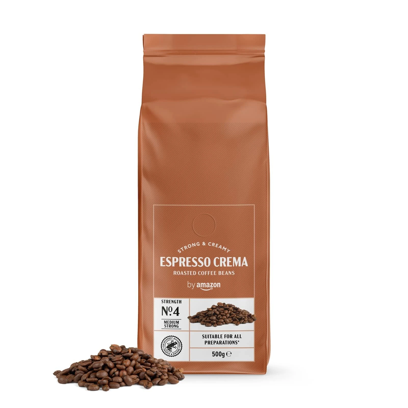 by Amazon Espresso Crema Light Roast Coffee Beans, 500g, Rainforest Alliance Certified