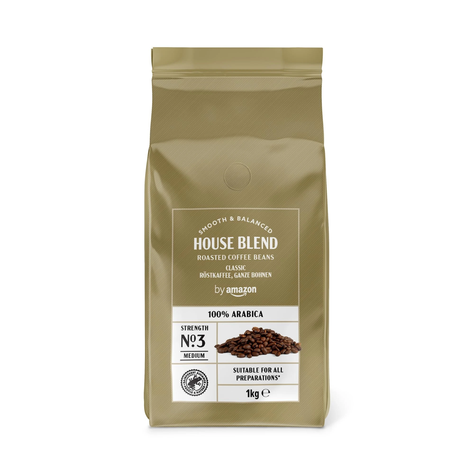 by Amazon House Blend Coffee Beans, Medium Roast, 1kg, Rainforest Alliance Certified