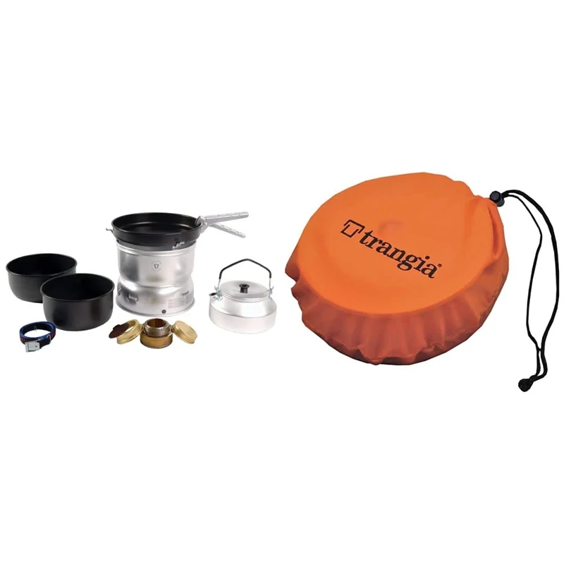 Trangia 25 Non-Stick Cookset with Kettle and Spirit Burner & Series Stove Bags, Size 25 - Orange