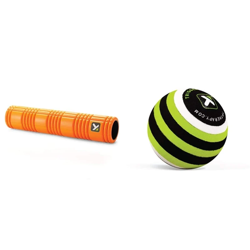 TriggerPoint Grid 2.0 Foam Roller, Orange, 26''/66cm & Trigger Point Performance Unisex's MB1, Deep Tissue Massage Ball for Back, Green, White and Black, 2.6''/5cm
