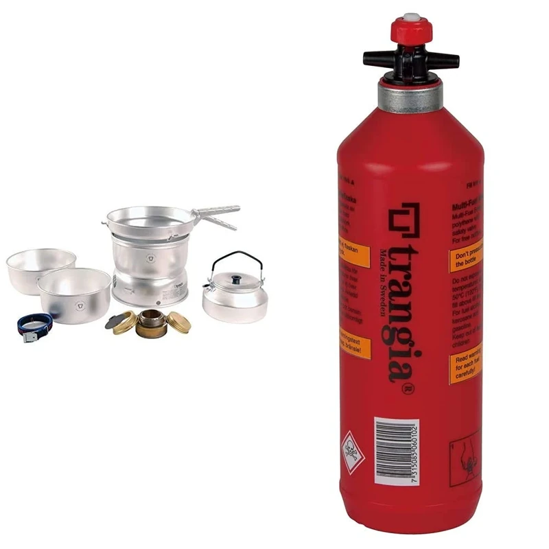 Trangia 25-2 UL Cookset with Kettle and Spirit Burner & Fuel Bottle with Safety Valve, 1 L