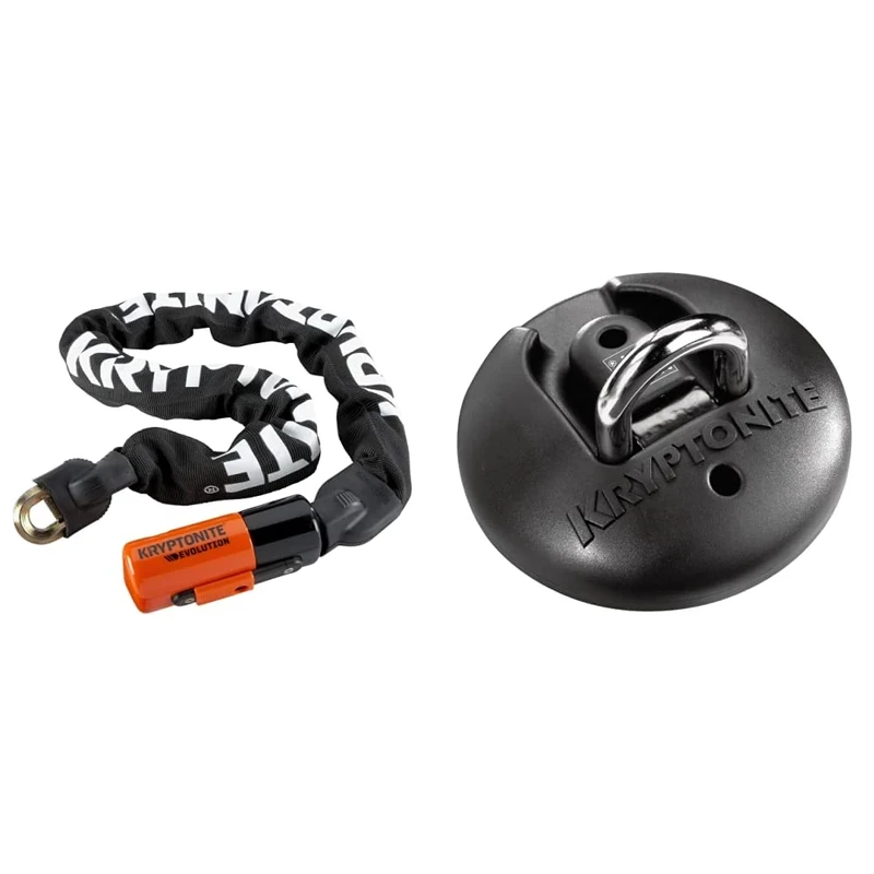 Kryptonite Strong Hold Above Ground Lock & Unisex's Evolution Chain Lock, Black/Orange, 10mm x 90cm