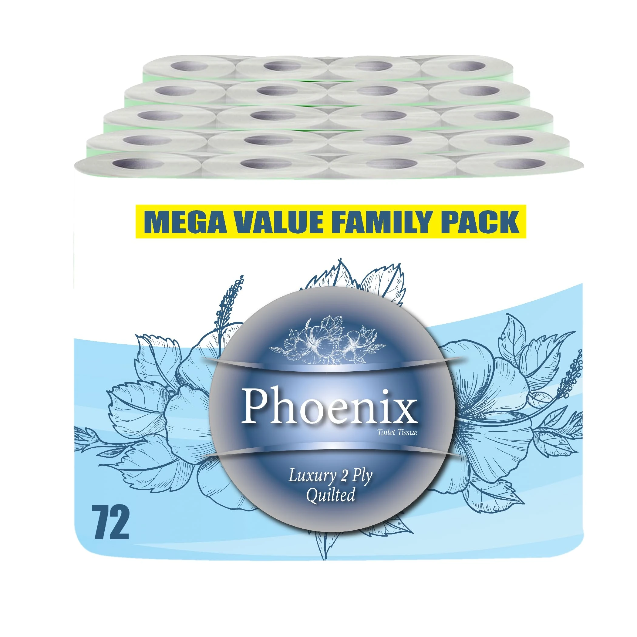 Phoenix 72 Toilet Rolls – 2 Ply Quilted Soft White Toilet Paper – Bulk Buy Family Pack – Gentle, Strong & Absorbent Tissue for Home, Office & Business Use