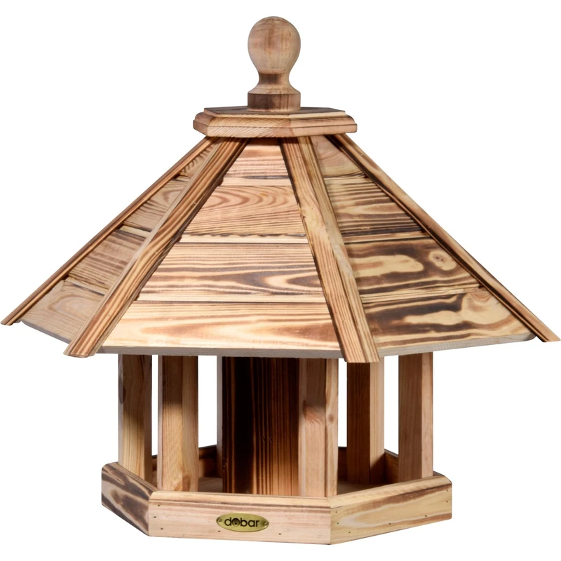 dobar® Green Label Brillo 18009FSCe Large Bird Feeder - Wooden Feeder - Hanging Feeding Station - Wild Bird Feeding Station - 45 x 45 x 47 cm - Flamed - for Stand Mounting