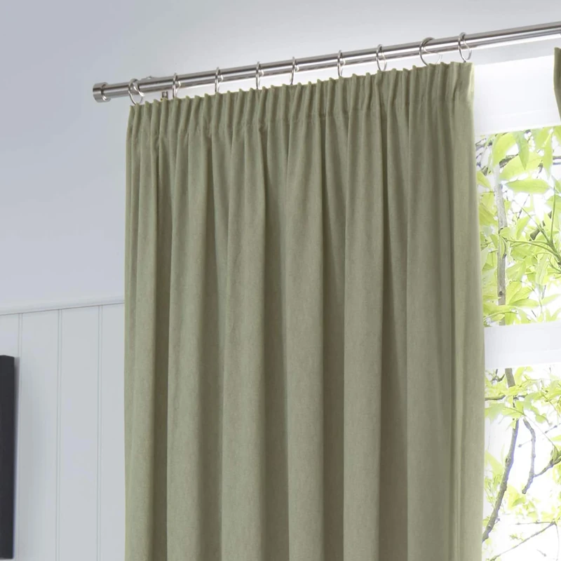 Fusion - Dijon - Blackout/Thermal Insulated Pair of Pencil Pleat Curtains - 90" Width x 54" Drop (229 x 137cm) in Green