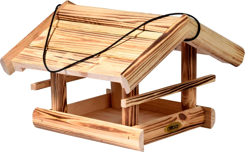 dobar® Green Label Quemado 18010FSCe Hanging Bird Feeder Made of Solid Wood - Hanging Feeding Station - Wild Bird Feeding Station - 30 x 34.5 x 22.5 cm - Flamed