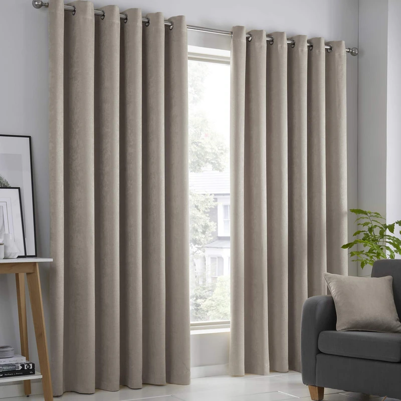 Fusion Strata Natural Curtains - 2 Panels, 66"x90" (168x229cm) - Eyelet, Natural Linen - Thermal Drapes for Bedroom/Living Room