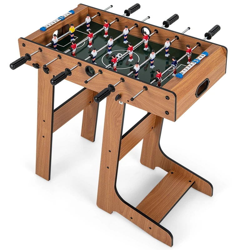 GYMAX Football Table, Foldable Tabletop Soccer Game (Brown)