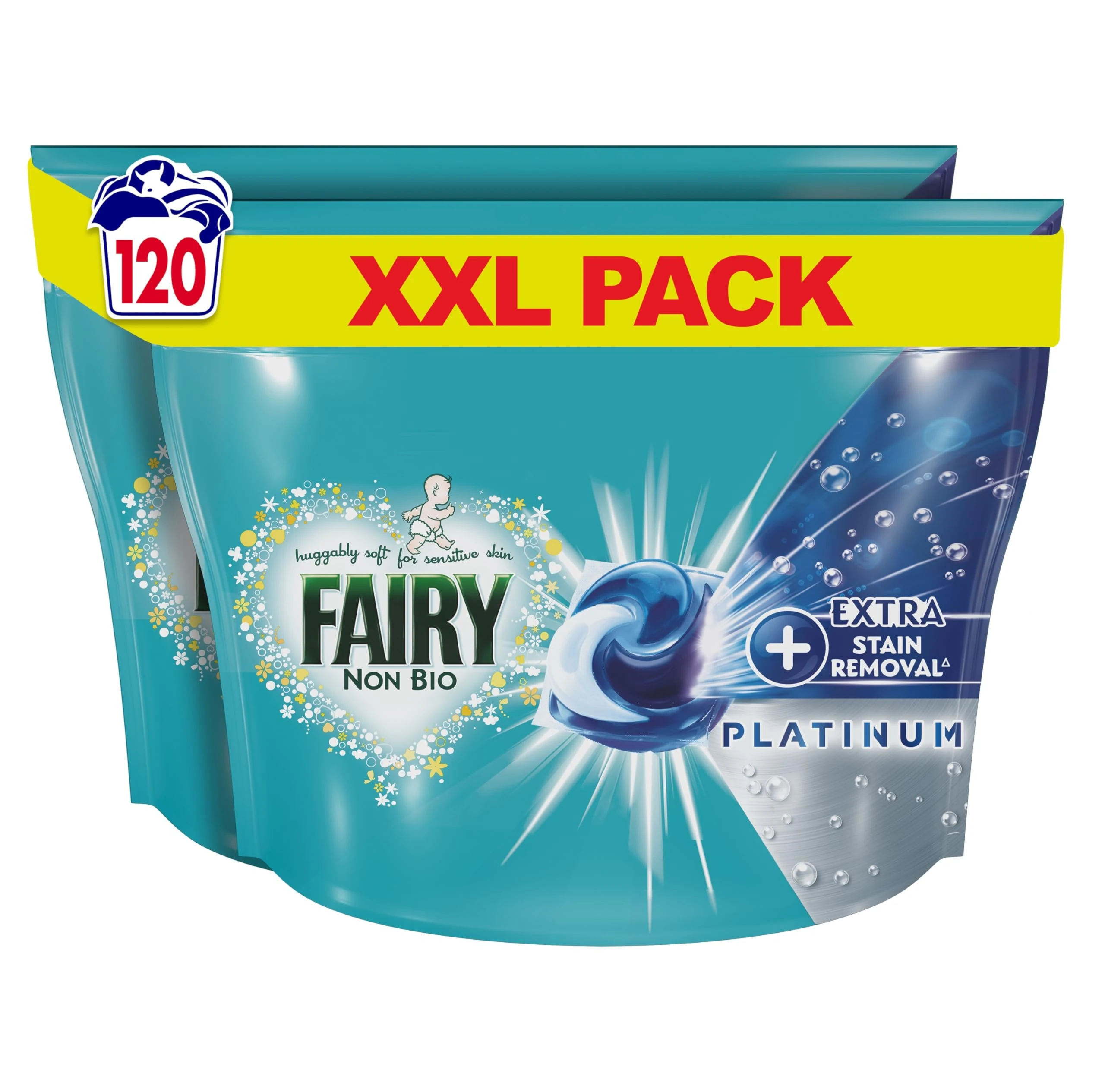 Fairy Non Bio Pods Washing Liquid Laundry Capsules, Fairy Pods, 120 Washes, Platinum With Extra Stain Removal For Sensitive Skin