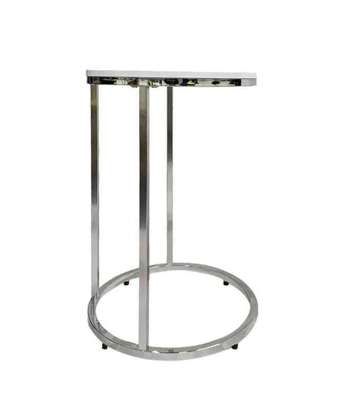 Aspect Paloma Round Side/End Table, Wooden Tops and Chrome Base (White)