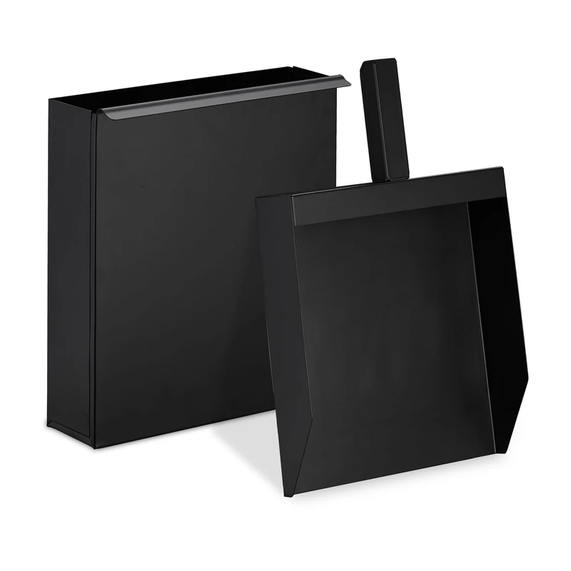 Relaxdays Ash Bucket with Insert Shovel, Narrow Coal Container for Fireplace, Grill, Oven, HWD: 9 x 23.5 x 35 cm, Black