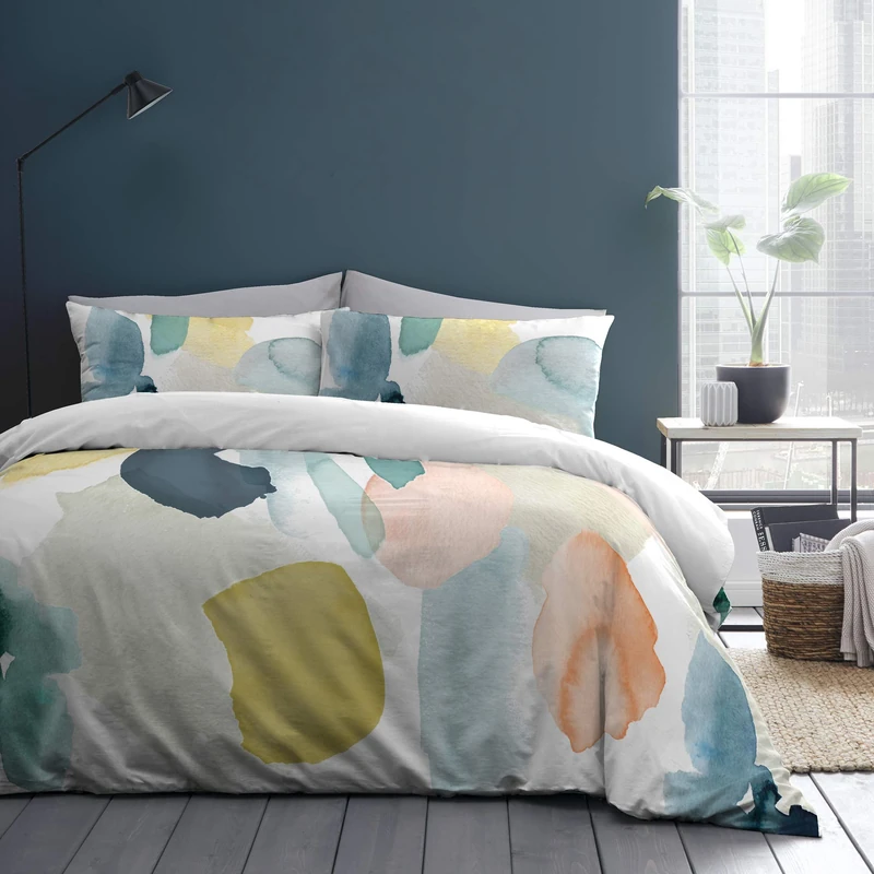 Appletree - White Watercolour Duvet Cover - Single Bedding Size (140 x 200cm) - Soft 100% Cotton - 1 Pillowcase - Reversible Design - White Bedding with Rainbow Paint - Paint Dye Duvet Cover - Image 1