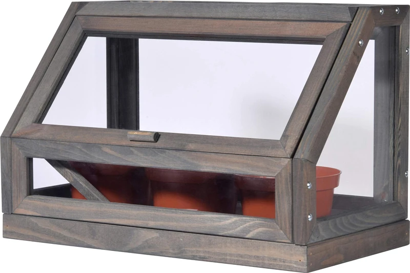 dobar® 29168FSCe Mini Design Greenhouse | Cold Frame Made of Solid Wood with 3 Pots | Small Greenhouse for Windows | Cold Frame for Young Plants and Herbs | 38 x 20 x 24.5 cm | Anthracite
