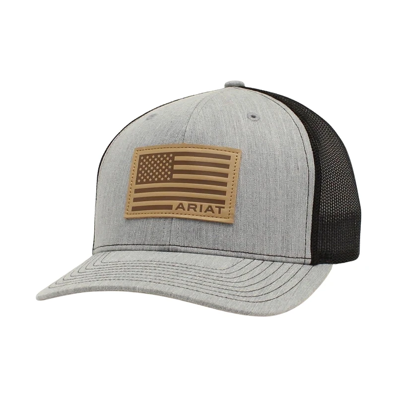 Ariat Men's Leather Patch Mesh Back Snap Back Cap, Grey - Image 1