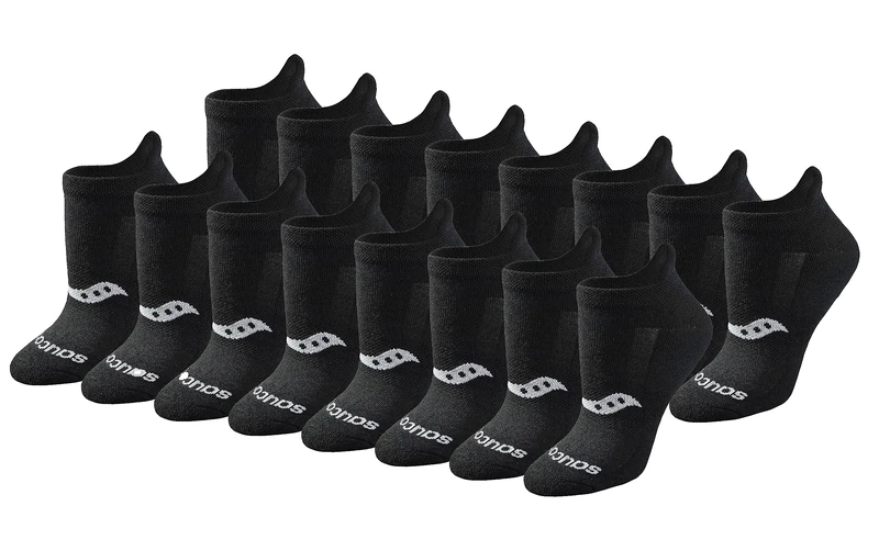 Saucony Women's Rundry Performance Heel Tab Athletic Socks, Available in S-l (8, 24, Black Solid (16 Pairs), M (Pack of 16)