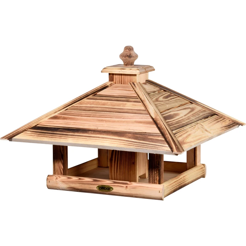 dobar® Green Label Lumbre 18008FSCe Large Wooden Bird Feeder - Feeding Station for Hanging - Wild Bird Feeder - 50 x 50 x 36 cm - Flamed - for Stand Mounting