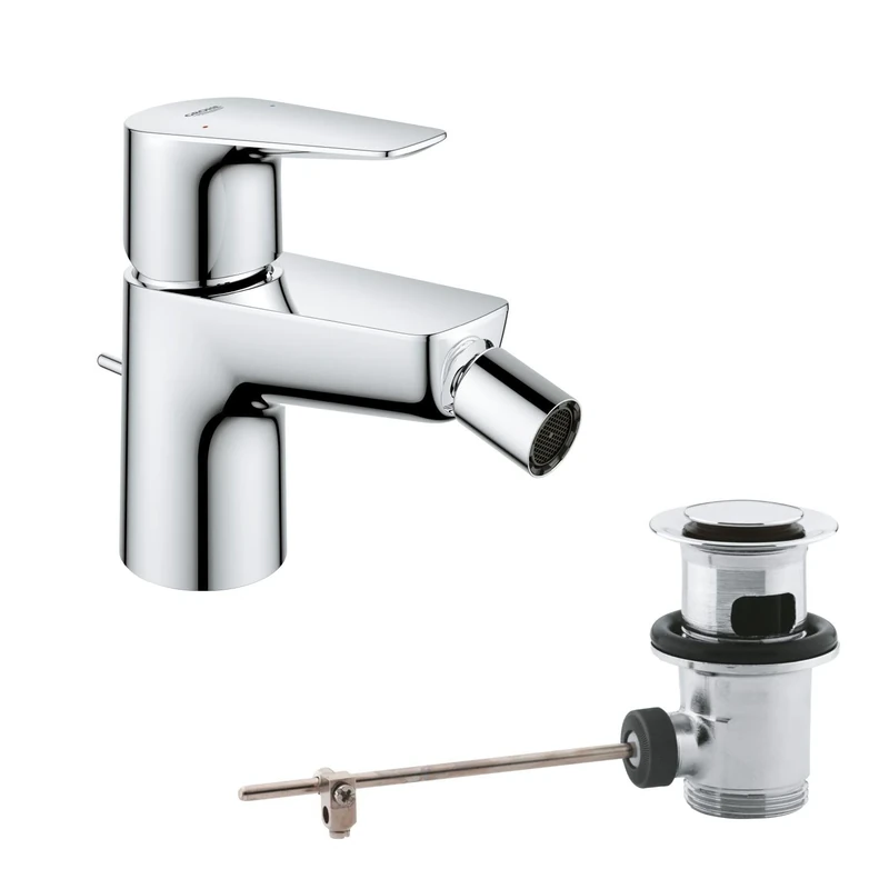 GROHE Start Edge Quickfix Single-Lever Bidet Mixer with Pop-Up Waste Set, Water-Saving, Chrome Easy to Fit with Quicktool 23345001