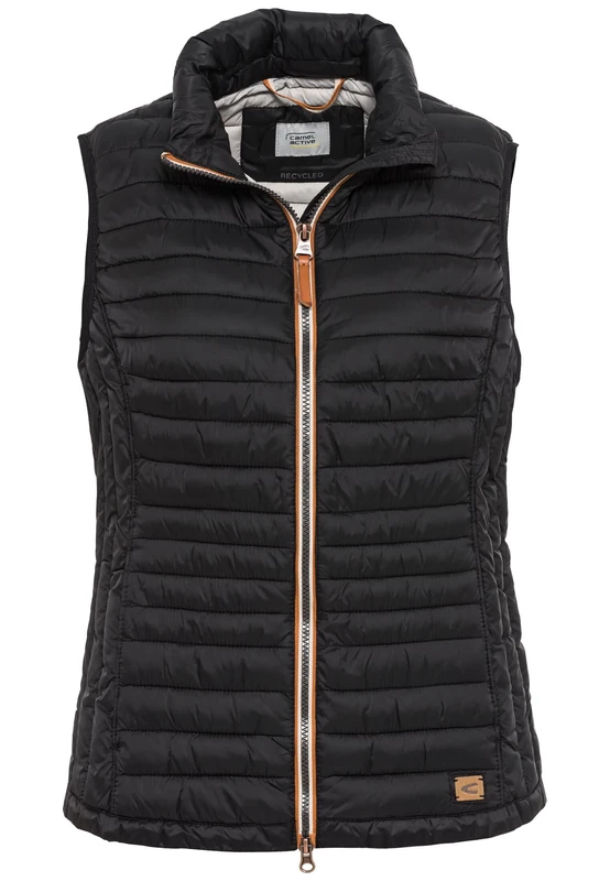 camel active Women's Short Lightweight Quilted Vest with Elastic Cuffs, Black, 12