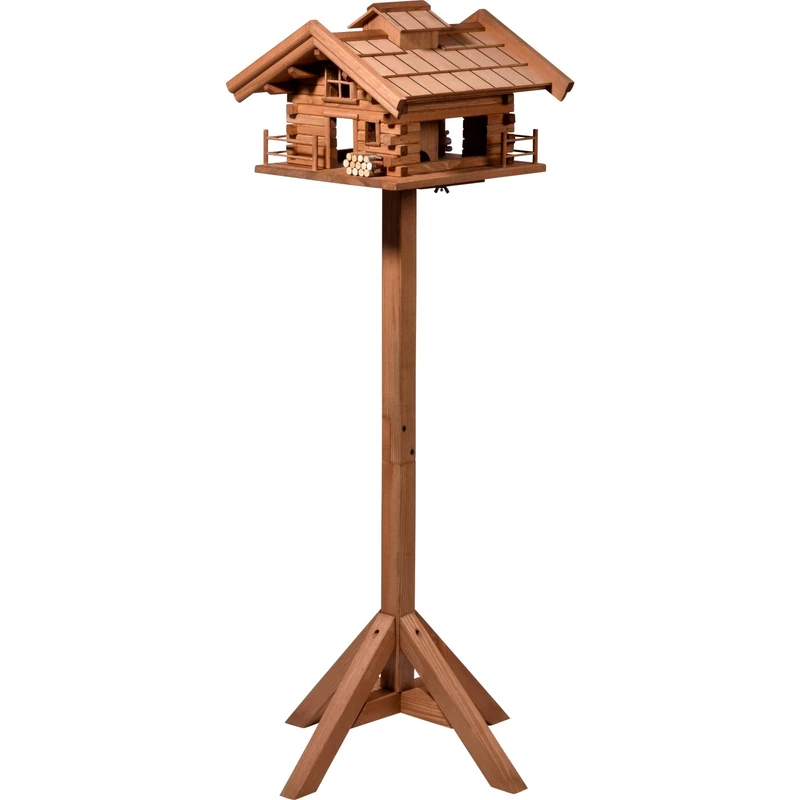 dobar Green Label 98733FSCe Design Tyrol Bird Feeder House - Bird House Hut Design - Bird Villa Solid Wood - Bird Feeder with Stand - Large Feeder - 37 x 37 x 117 cm - Brown