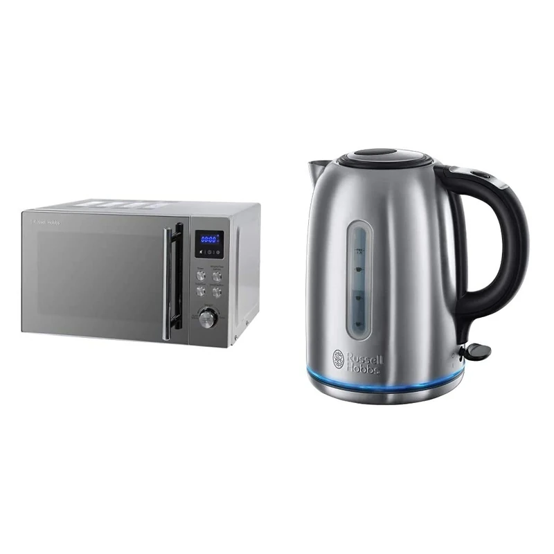 Russell Hobbs RHM2086SS Classic 17 Litre Stainless Steel Digital Microwave with Blue LED & 20460 Quiet Boil Kettle, Brushed Stainless Steel, 3000W, 1.7 Litres