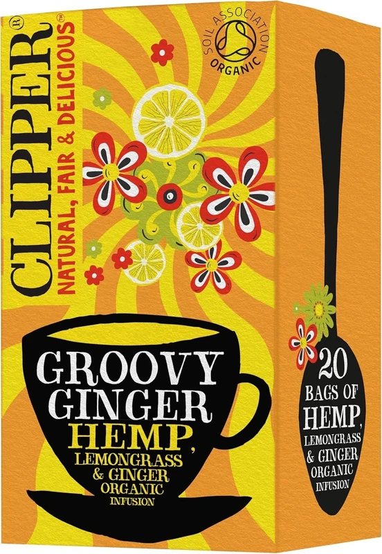 Clipper Organic Groovy Ginger Tea Bags | 20 Ginger & Hemp Tea Infusions in Envelopes | Caffeine Free Teabags | Eco-Conscious Herbal Tea Bags | Natural, Unbleached, Plant-Based & Biodegradable Sachets