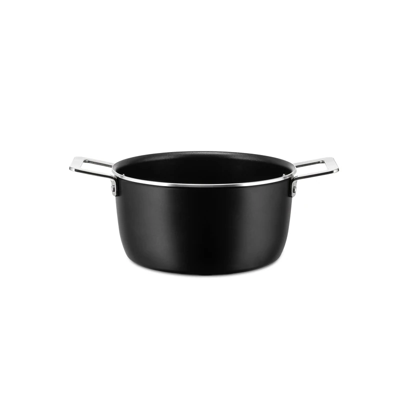Alessi Casserole with two handles in aluminium with non-stick interior, black Handle in 18/10 stainless steel Magnetic steel bottom suitable for induction cooking