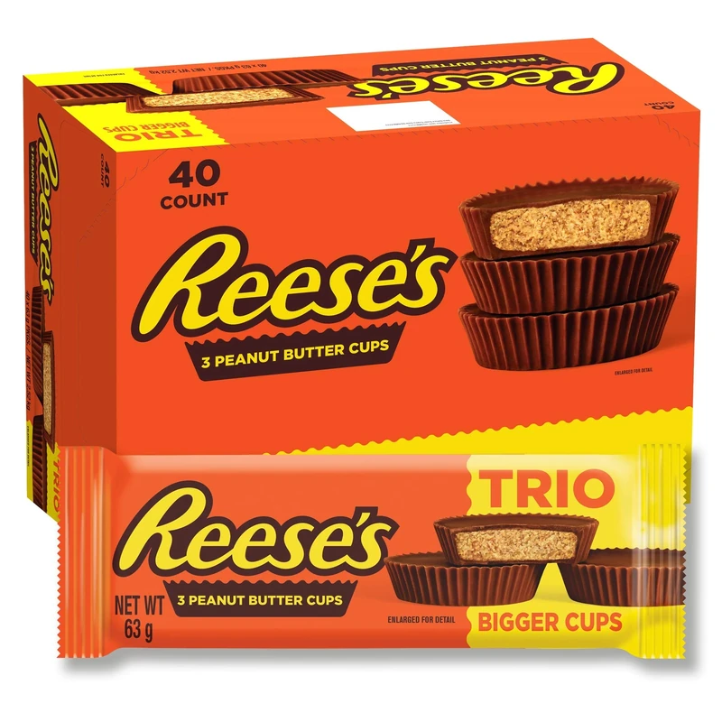 Reese's Peanut Butter Cups, Trio 3 Milk Chocolate Flavour Cups, Pack of 40 x 63 g