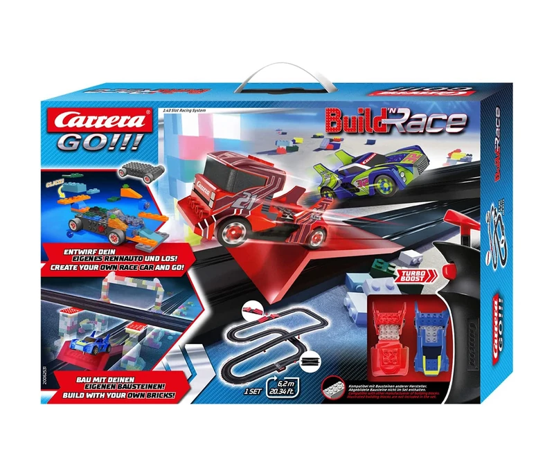 Carrera GO!!! 20062531UK Build 'n Race Racing Set 6.2M - Slot Racing Track With UK Plug, For Children From 6 Years And Adults,1:43 Scale, 6.2 Metres, With Build 'n Race - Racing Car & Truck
