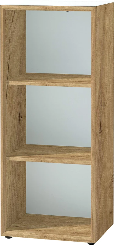 Germania GW-MONTERIA Filing shelf 4203-242, in Navarra-oak repro/White, with three open compartments, top shelf with glass support, 50 x 120 x 37 cm (W/H/D)