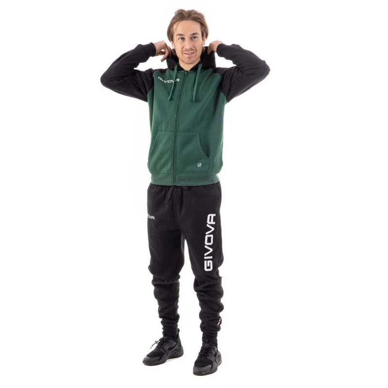 Givova Men's Tuta Italia 103 in Felpa Con Capp. E Banda Fit, Schwarz/Grün,