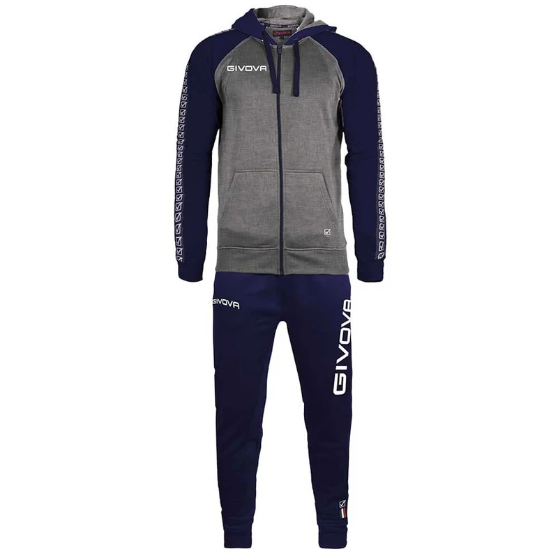Givova Men's Tuta Italia 103 in Felpa Con Capp. E Banda Passen, Dunkel-Melange-Grau/Blau,