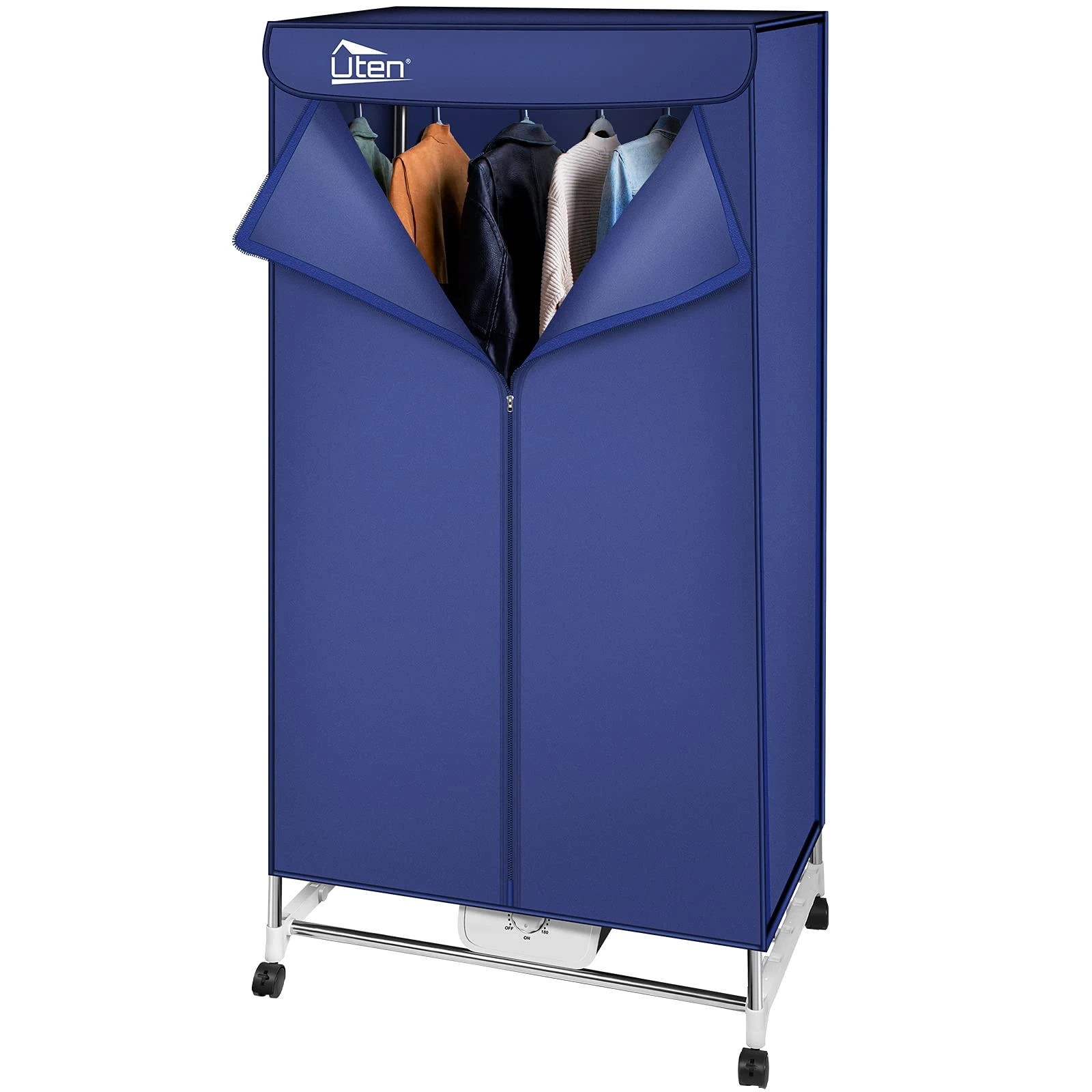 Electric Clothes Dryer Warm Air Drying Wardrobe Electric Clothes Drying Rack Double layer Stackable for Apartments 1500W Blue