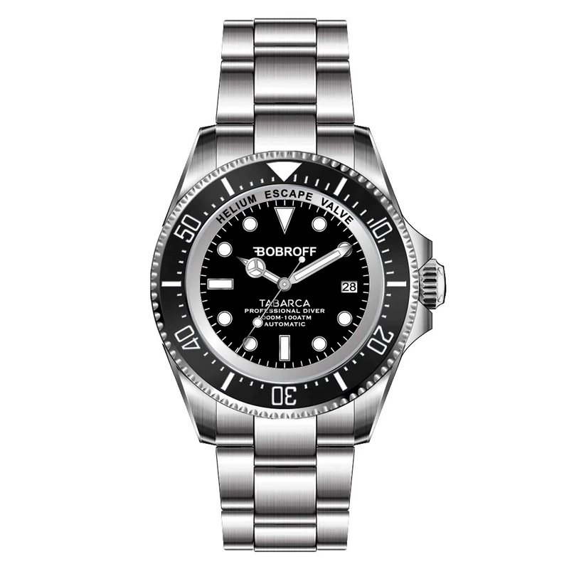 Bobroff Tabarca - Professional Automatic Diver's Watch for Men, 1000 m, Black, 44MM, Helium Valve BF001 - Image 1