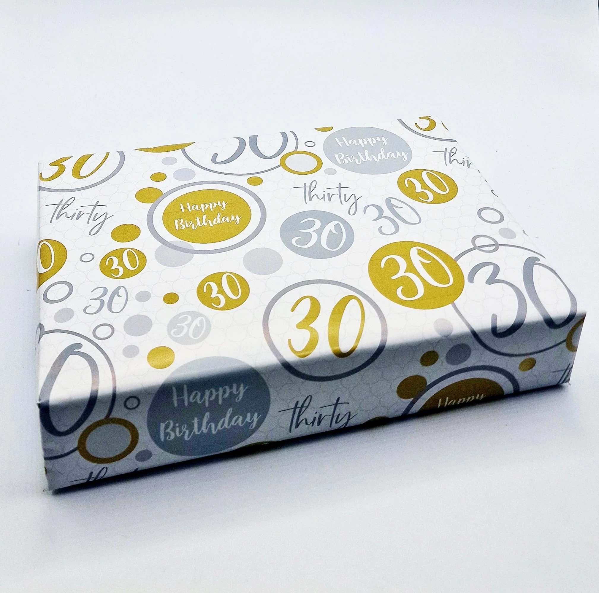 4 Sheets + 4 Matching Gift Tags 30th Birthday Wrapping Paper Age 30 Birthday Gold Silver Giftwrap For Male and Female (PA)