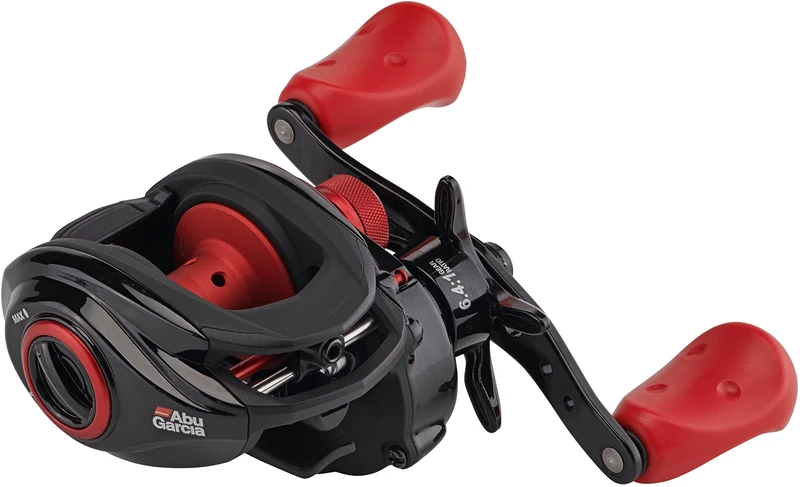 Abu Garcia Max X Low Profile Baitcast Fishing Reel - Red and Black Casting Reel for Predator Fishing, Pike, Perch and Zander