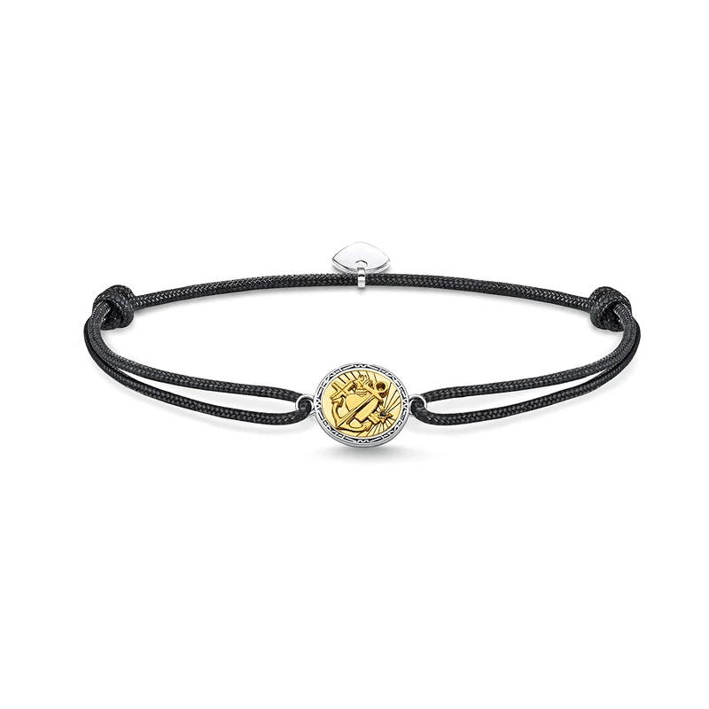 Thomas Sabo Bracelet Little Secret Faith, Love, Hope 925 Sterling Silver, Blackened, 18k Yellow Gold Plating, Nylon