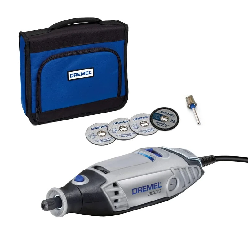 Dremel 3000 Multifunktionswerkzeug 130W, Amazon Eklusiv Set mit 5 Zubehörteilen, Variable Drehzal 10.000-33.000 U/min zum Schneiden, Schleifen, Gravieren, Polieren, Schärfen, Reinigen, Schnitzen
