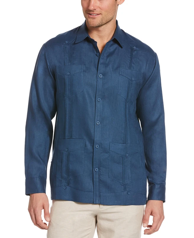 Cubavera Men's Four-Pocket Mini Pintuck Long Sleeve Button-Down Guayabera Shirt, Ensign Blue, 4X-Large Big Tall