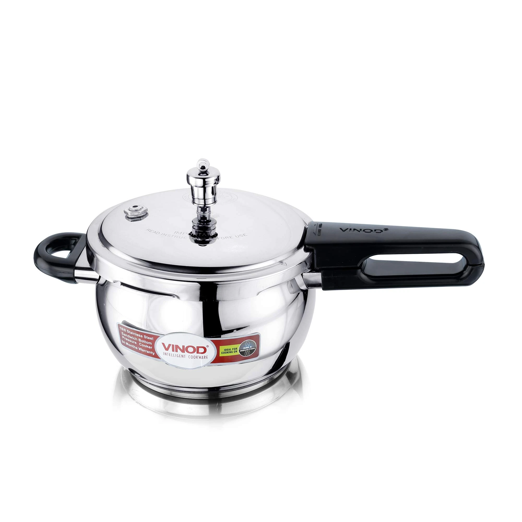 Vinod Pressure Cooker Stainless Steel – Glass Lid Handi Pot - 1.5 Liter – Indian Pressure Cooker – Stove Top Sandwich Bottom – Best Used For Indian Cooking, Soups, and Rice Recipes, Quinoa