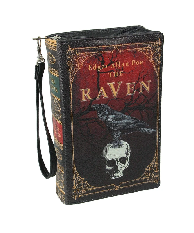 Things2Die4 Black Vinyl The Raven Book Handbag Novelty Clutch Purse Crossbody Bag Edgar Allen Poe
