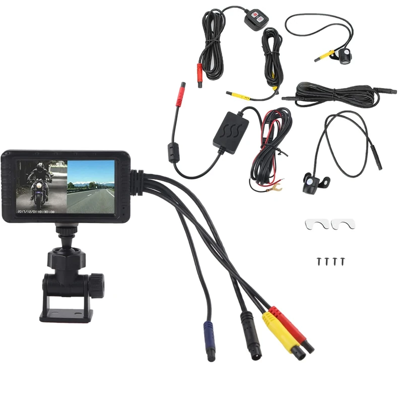 Motorcycle Dash Cam, Motorcycle Video Driving Recorder Camera 1080P Front Rear Dual Lens Night Vision Waterproof Rear View Sports Action Camera with 1080P HD 3" LCD