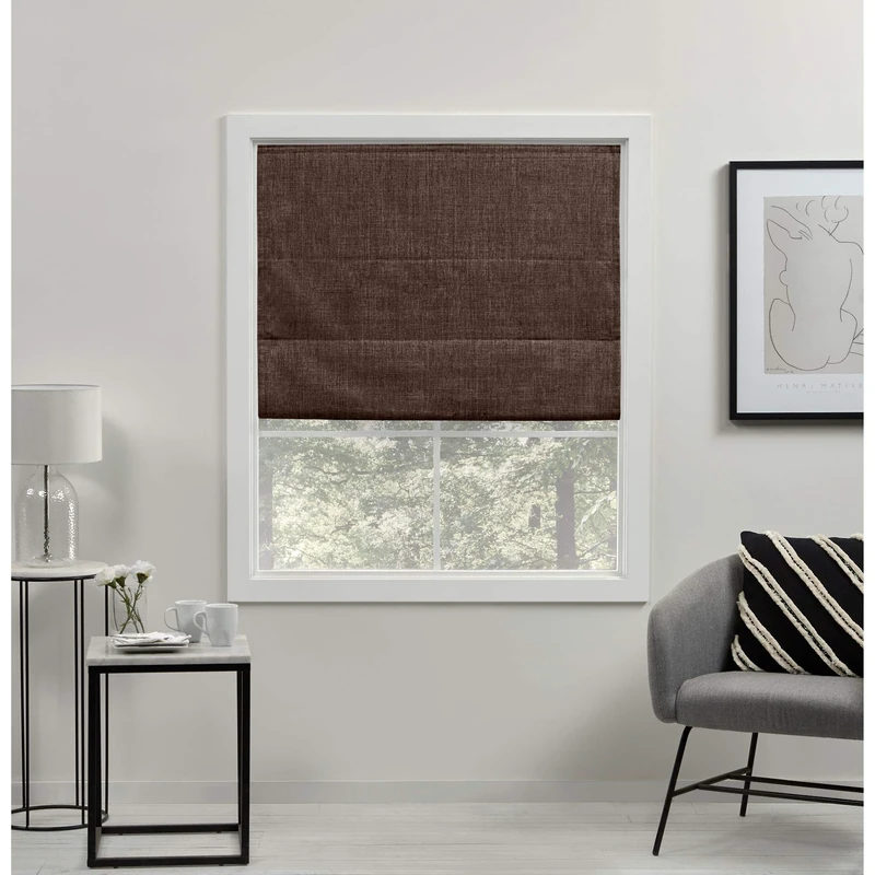 Exclusive Home Curtains Total Blackout Roman Shade, Polyester, Chocolate, 27" W X 64" H